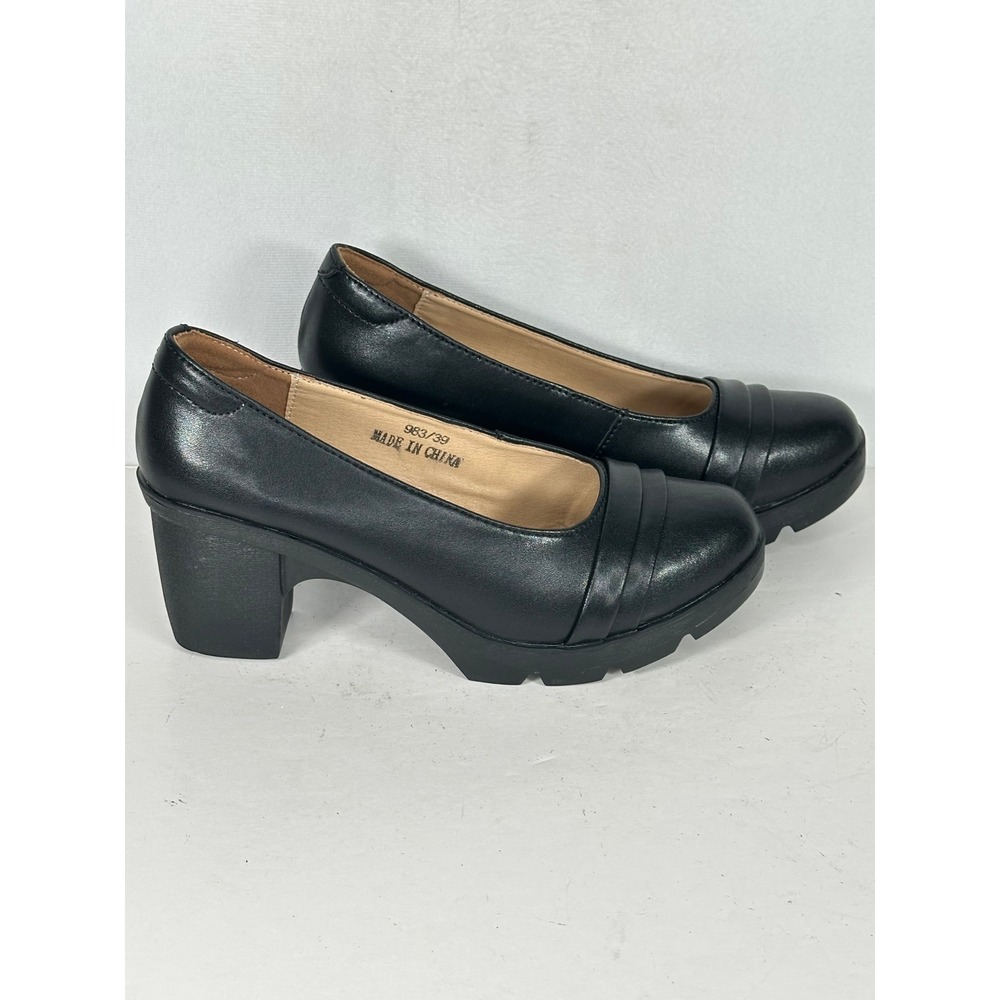 Fashion Black Platform Pumps Round Toe Block Heel Lug Sole Shoes 983/39 Womens 8
